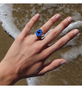 bague argent pierre bleu