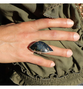 bague argent ambre verte