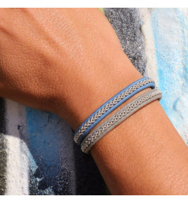 bracelet cuir et fil d'étain et argent