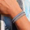 bracelet cuir et fil d'étain et argent