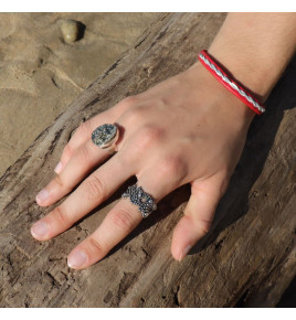 bracelet cuir et fil d'étain et argent