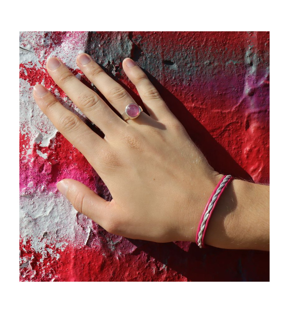 bracelet cuir et fil d'étain et argent