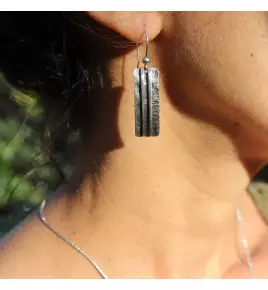 boucle d'oreille rectangle argent