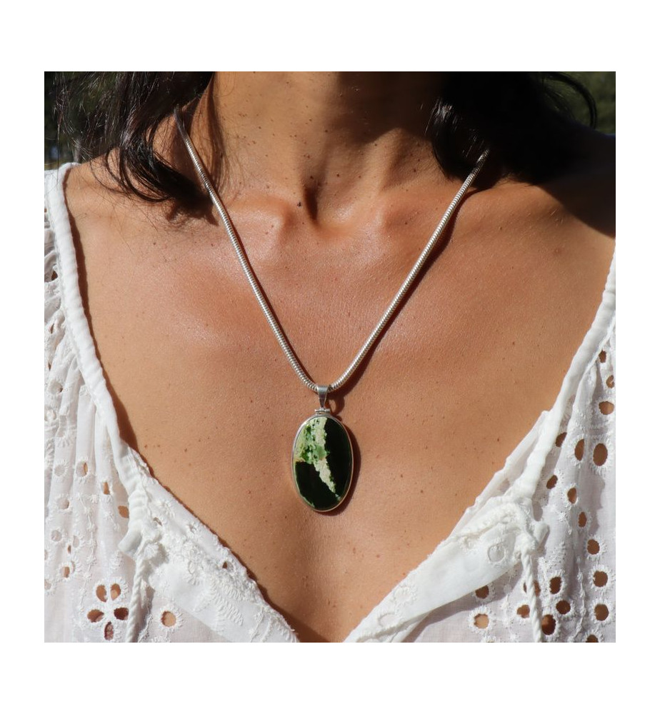 pendentif argent pierre verte