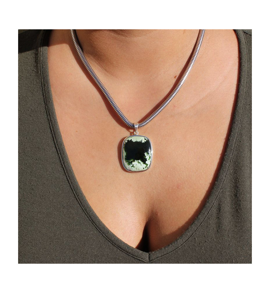 pendentif argent pierre verte