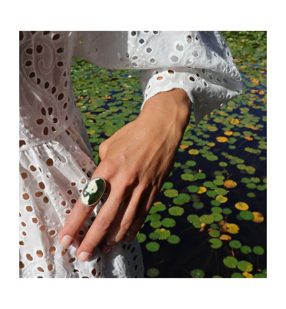 bague argent pierre verte