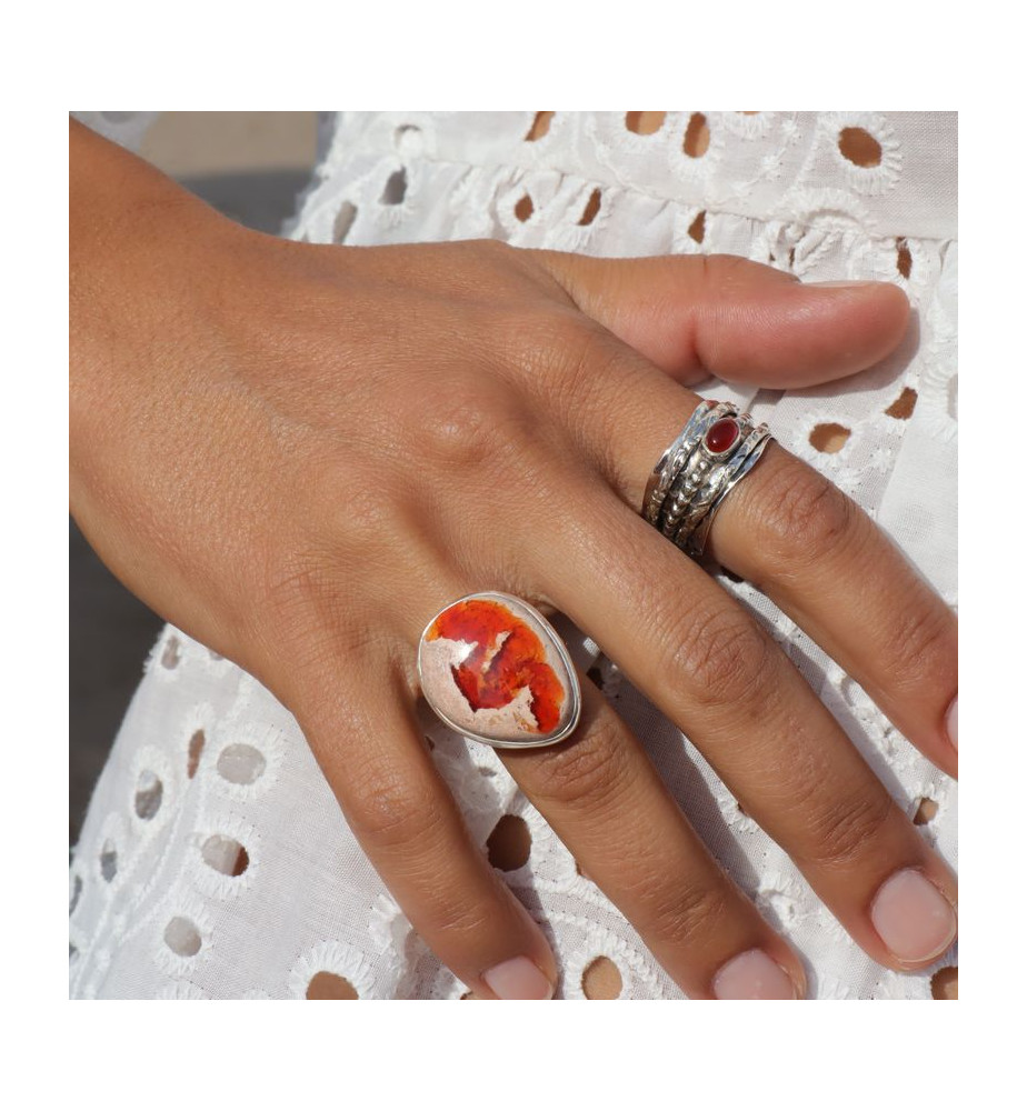 bague argent et opale