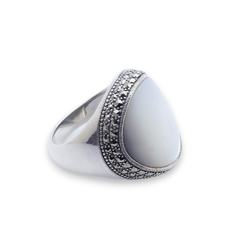 bague nacre blanche argent