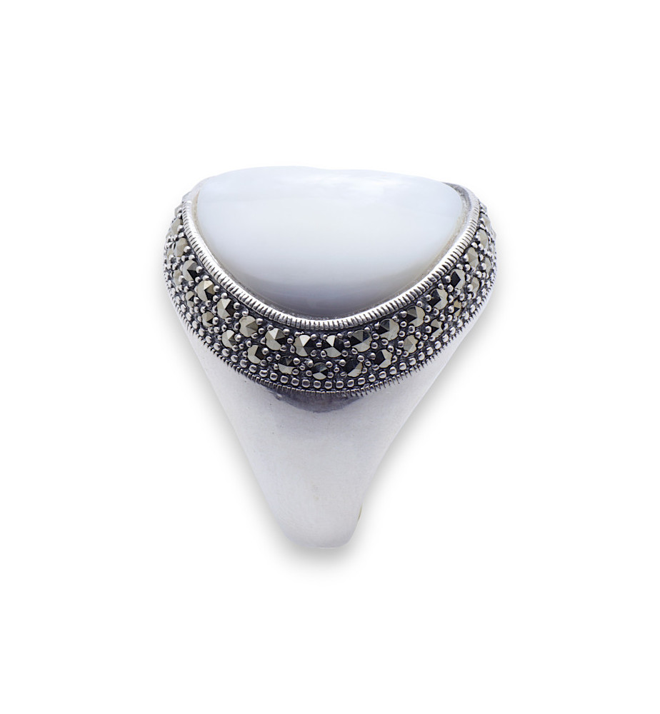 bague argent nacre blanc