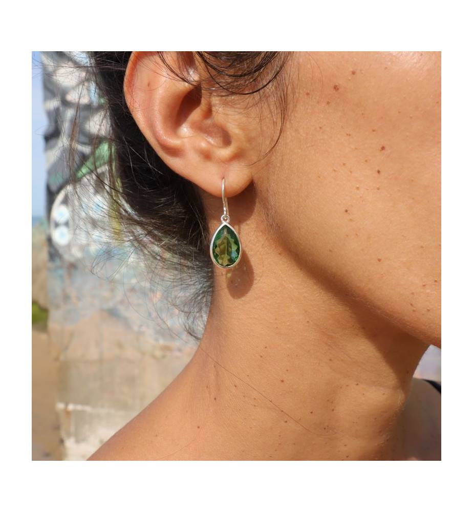 Boucles d'oreille émeraude vintage en argent sterling S925