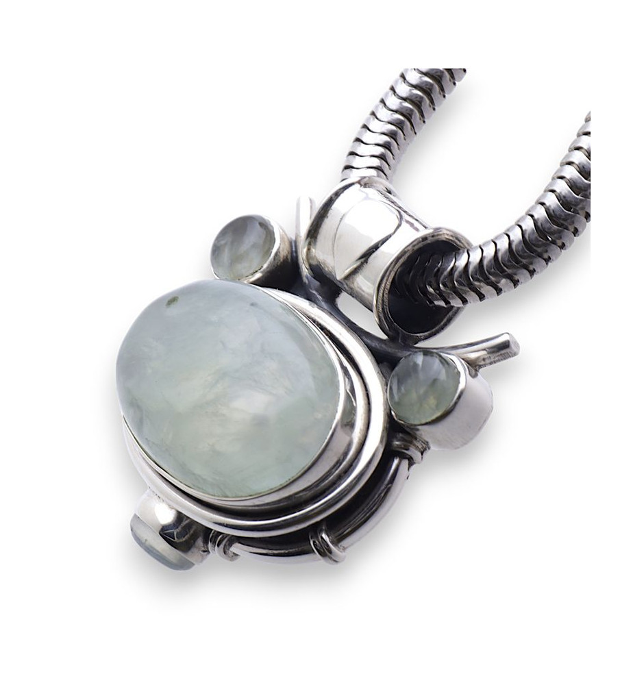 pendentif argent et préhnite