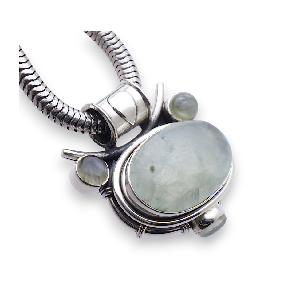 pendentif argent et pierre verte