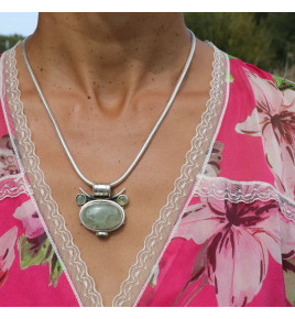 pendentif argent prehnite verte