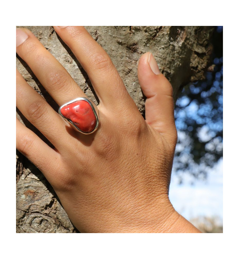 Bague 19e pierre rouge argent massif art bijou ancien antic ring agate rouge gravure fleurs - Montres & Bijoux