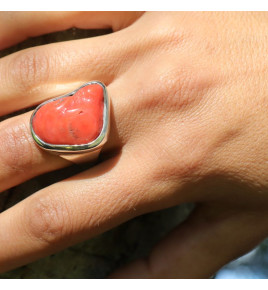 bague argent et corail rouge