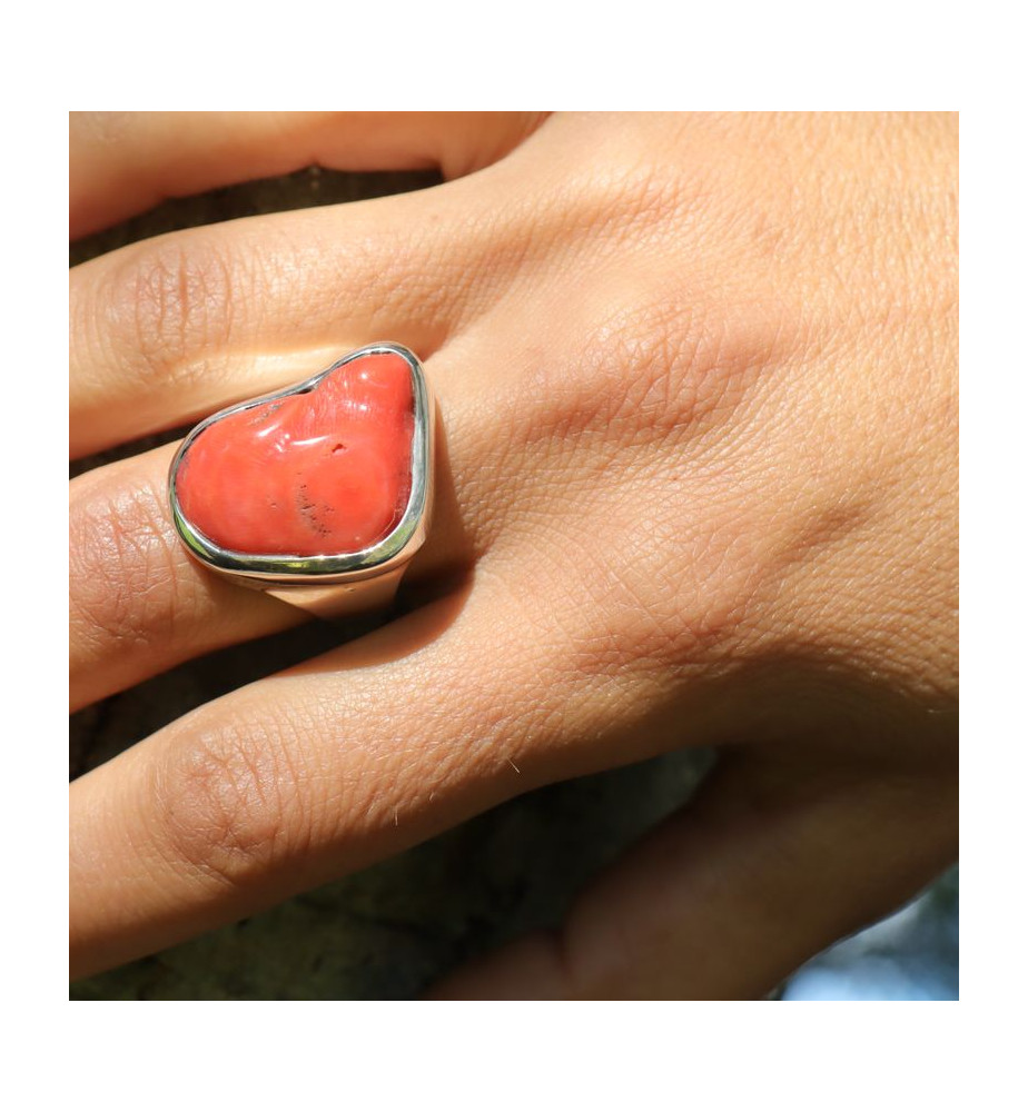 bague argent et corail rouge