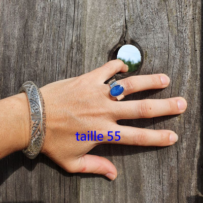 Bague Solitaire En Argent Massif 925 Avec Saphir Bleu - Taille 55, Occasion