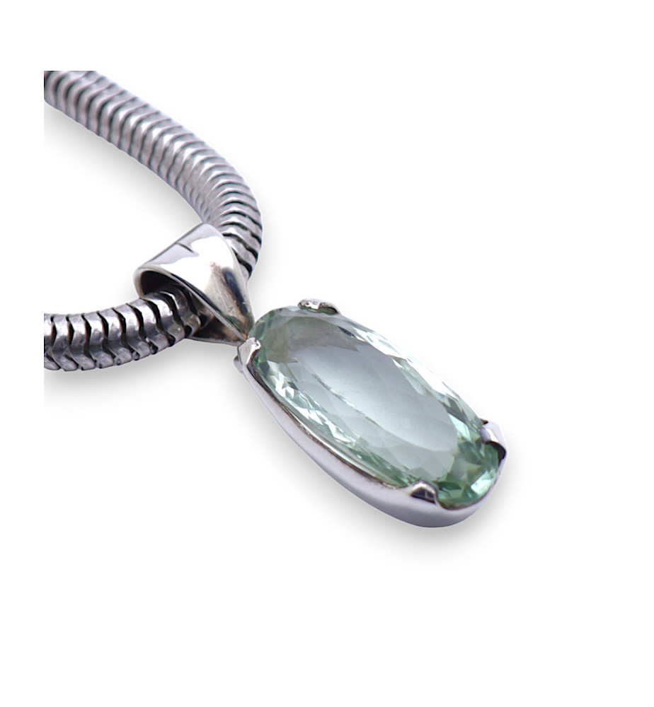 pendentif argent et prasiolite