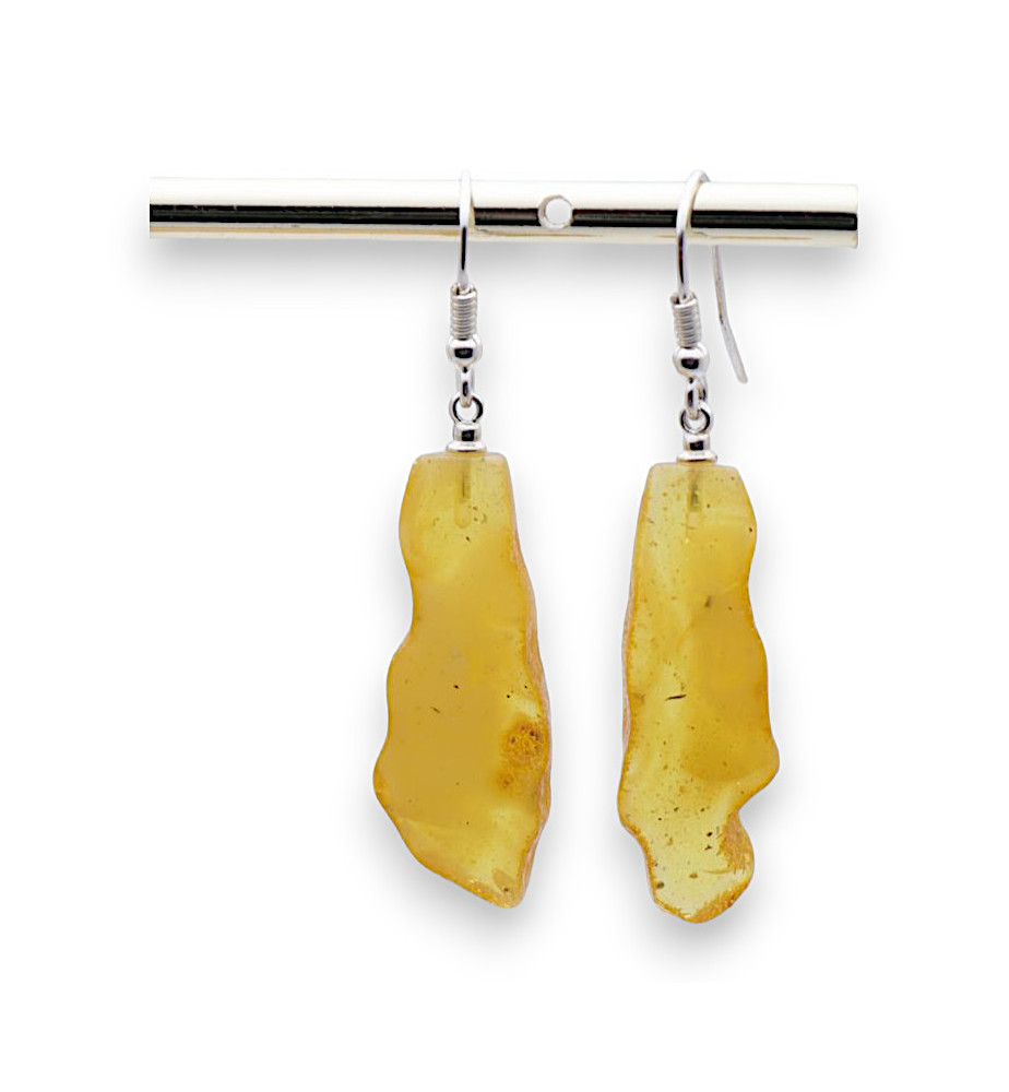Boucles D'oreilles Clips En Argent 925 Avec Ambre - Bijoux Vintage Argent Et Pierre