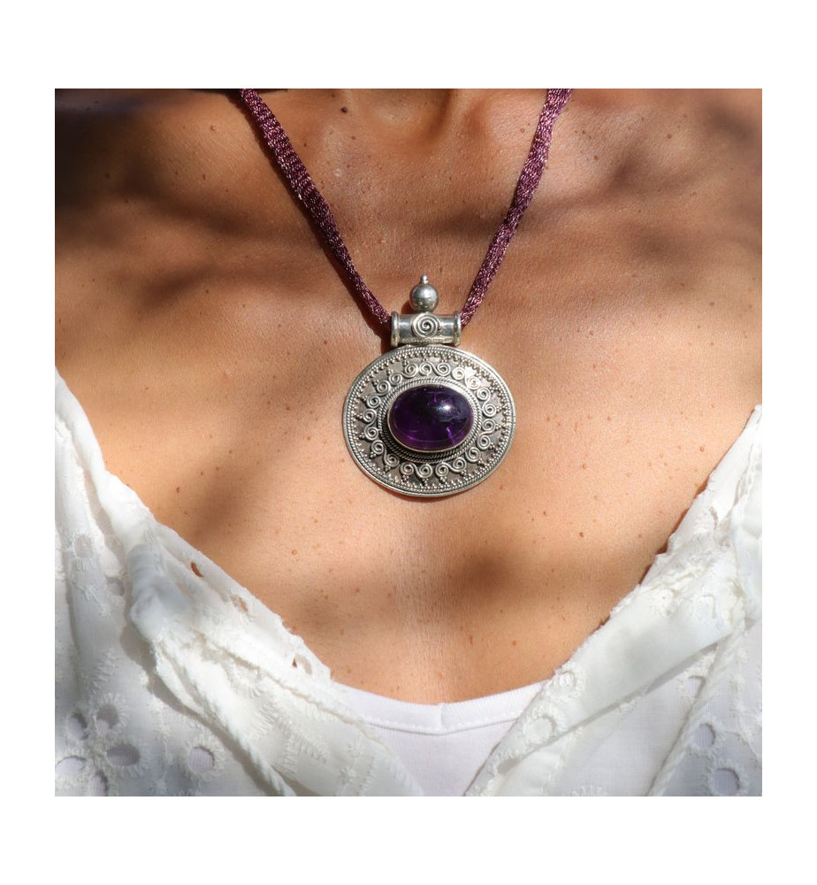 pendentif argent amethyste