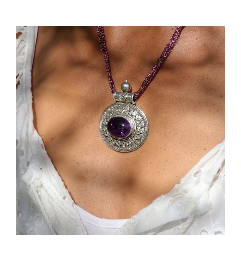 pendentif améthyste style indien