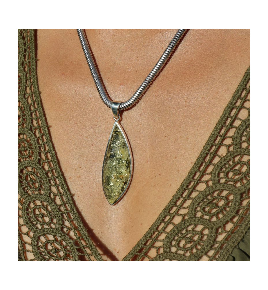 pendentif argent ambre