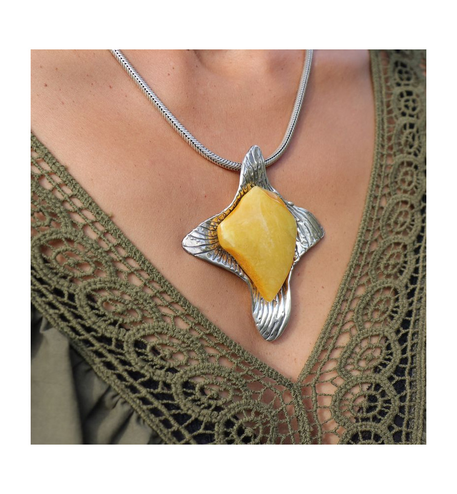 pendentif argent ambre création