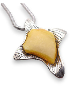 pendentif original argent et ambre jaune