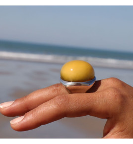 bague createur argent ambre jaune