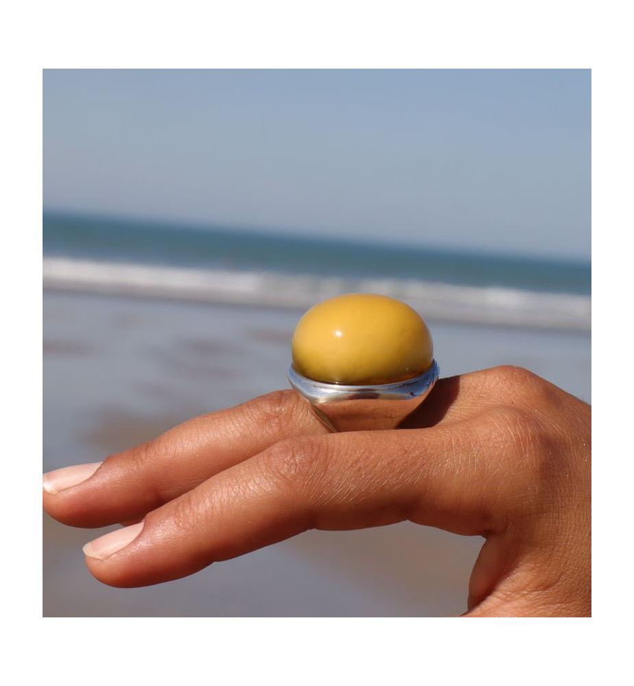 bague createur argent ambre jaune