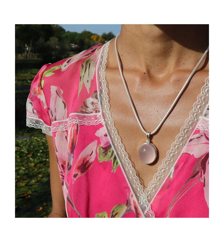 pendentif pierre rose argent