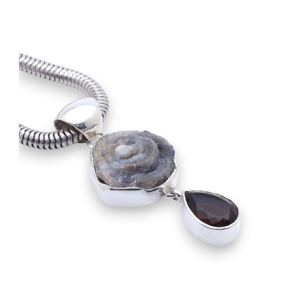 pendentif argent avec pierre calcédoine
