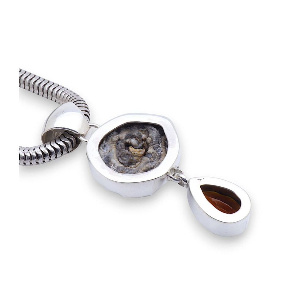 Pendentif en argent 925 avec calcédoine brute et obsidienne rouge