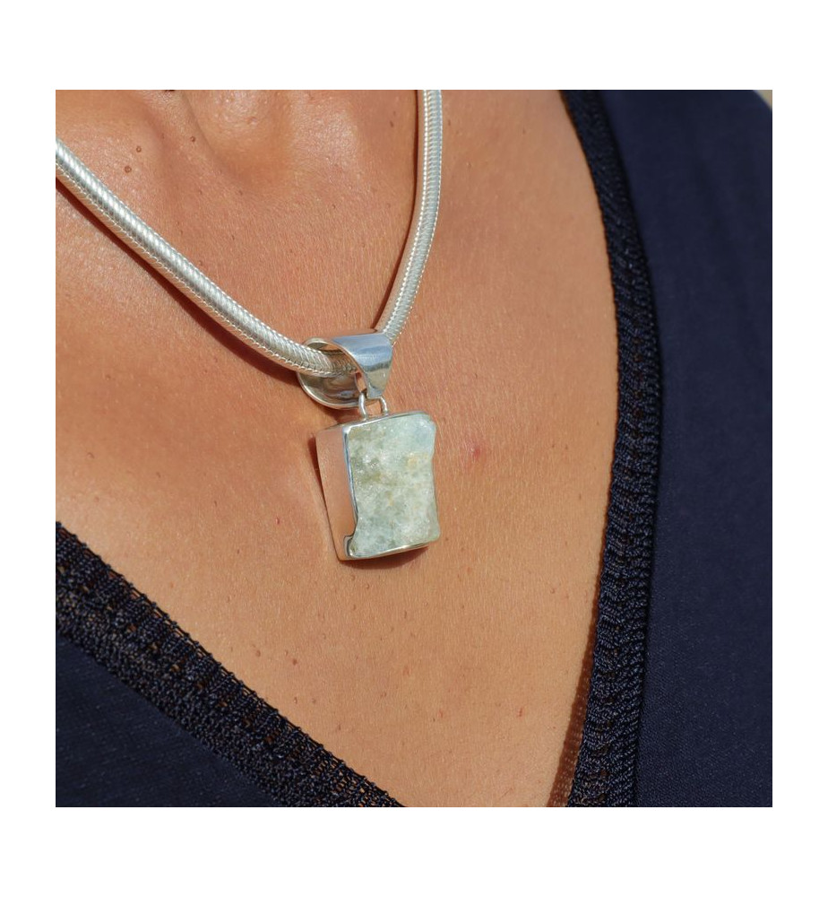 aigue marine pendentif argent
