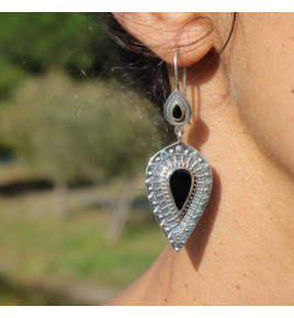 boucles d'oreilles onyx et argent