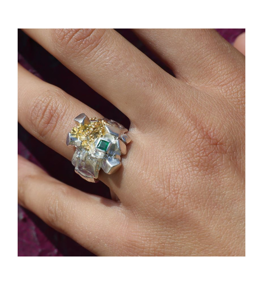bague argent avec pierre émeraude