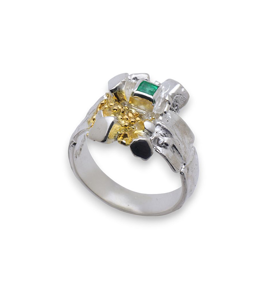 bague argent emeraude verte