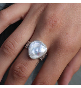 bague nacre blanche argent