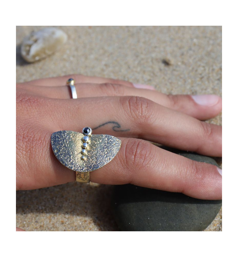 bague argent diamant noir