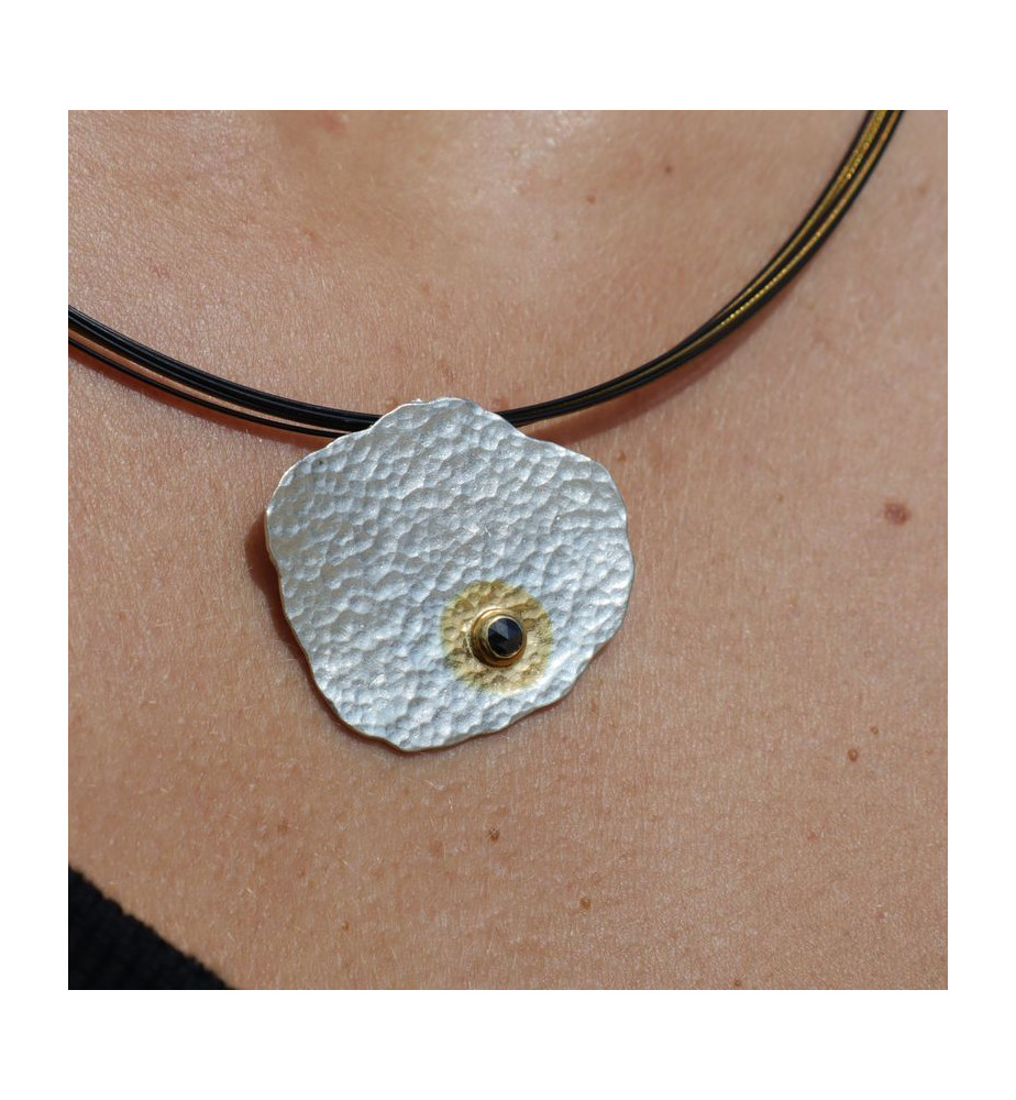 pendentif argent diamants noirs