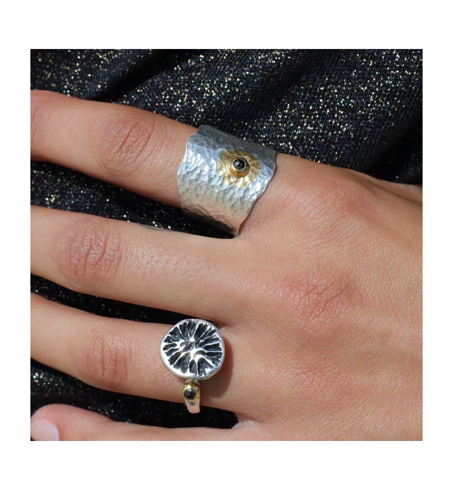 bague argent diamant noir