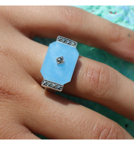 bague argent jade bleu