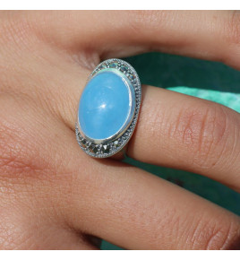 bague argent jade bleu