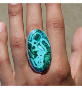 bague argent avec chrysocolle malachite