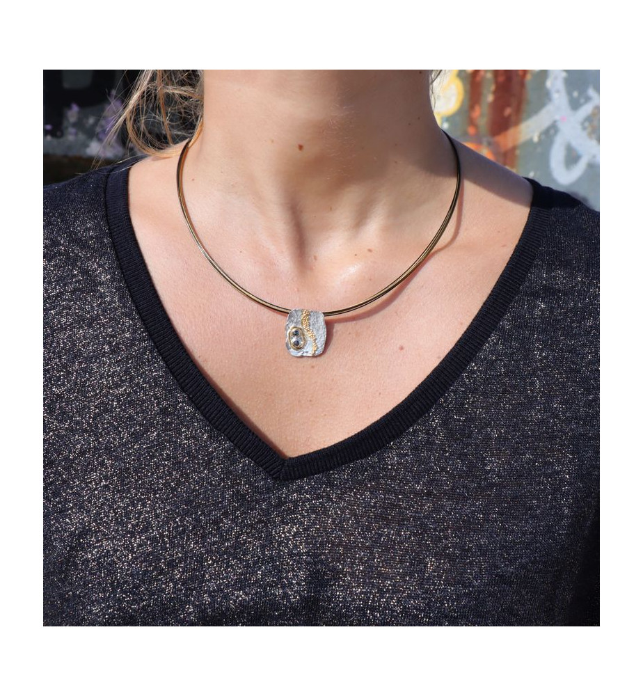 pendentif argent diamants noirs