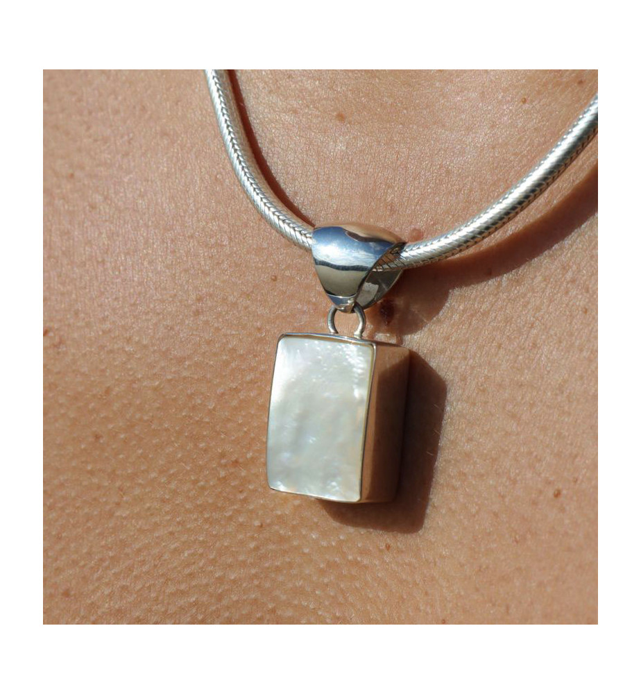 nacre blanche pendentif argent femme