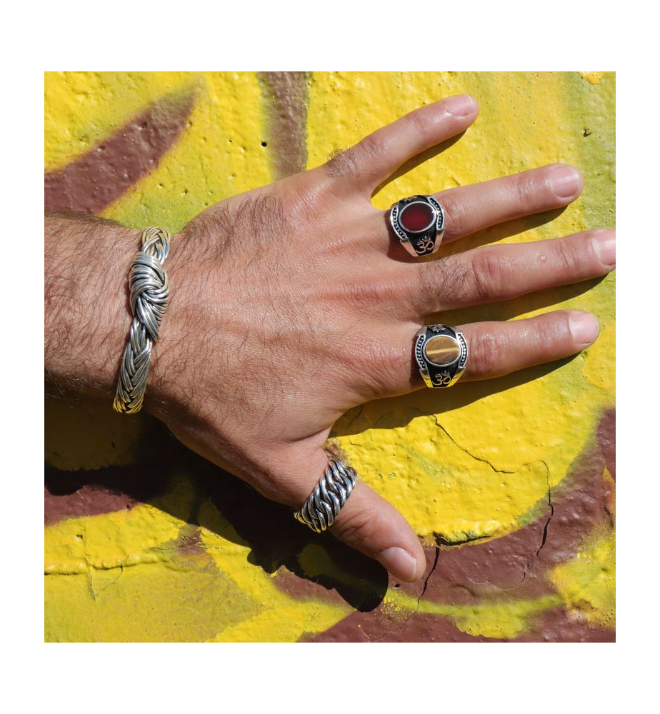 jonc tressé homme argent massif