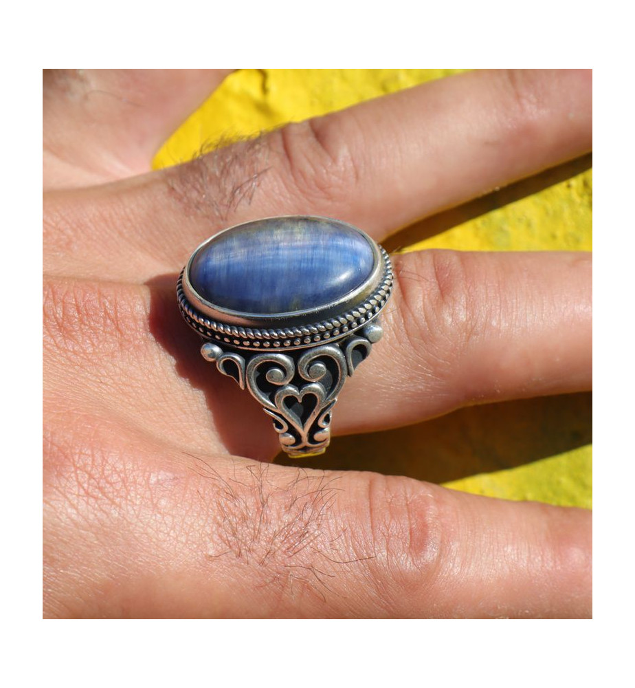 bague argent homme avec pierre bleu