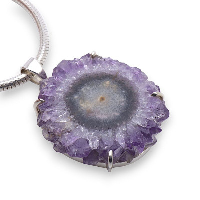 Pendentif Vintage MATY - Argent Et Améthyste Naturelle - Griffe, Bijou Ancien