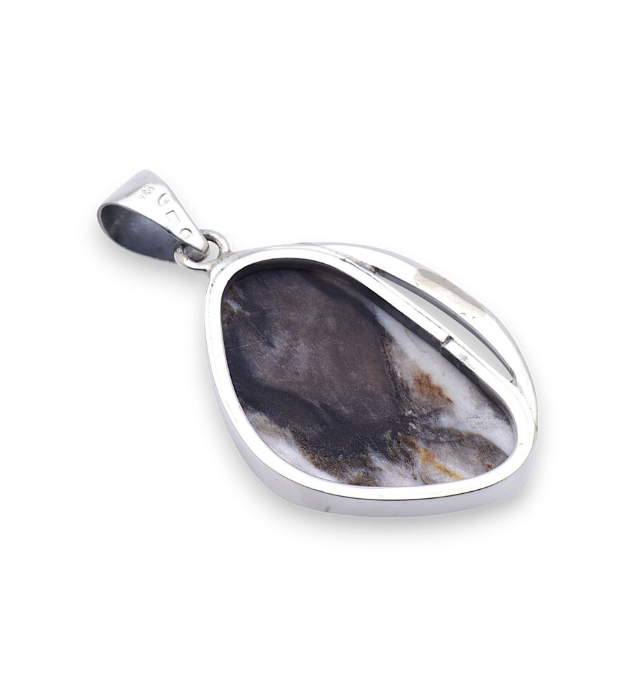pendentif argent et bois pétrifié